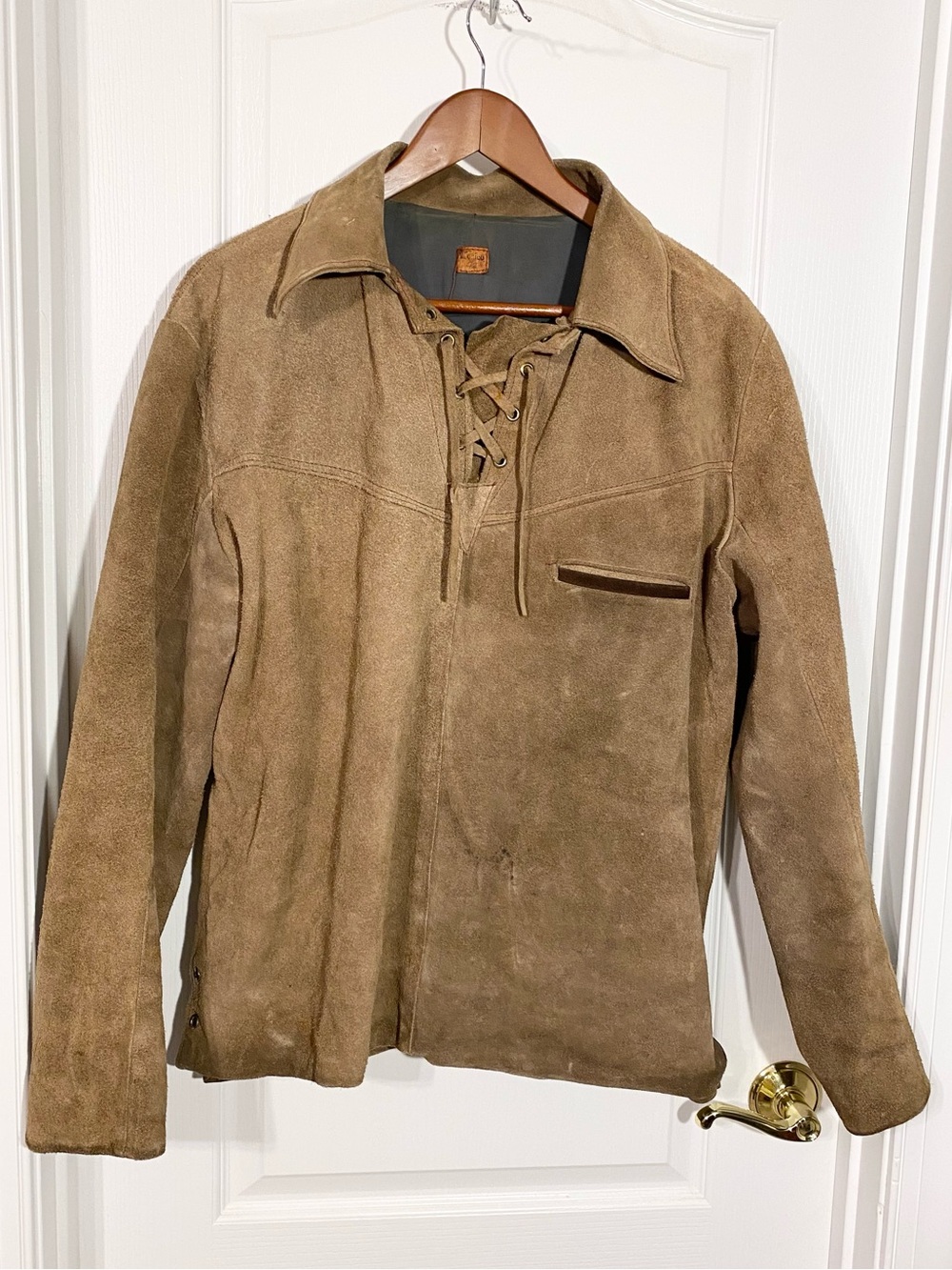 VTG 60s Handmade Mexico Suede Leather Western Lace Up Shirt Jacket Mens 42 Large